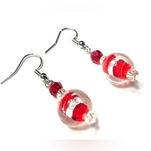 Handmade Red Silver Earrings Women Gift Anniversary Christmas Valentines